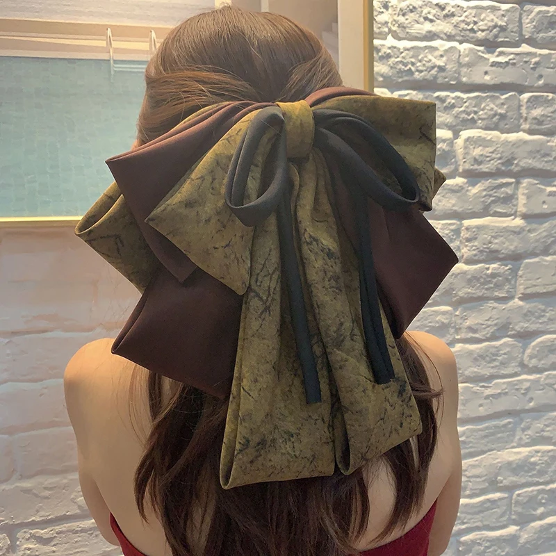 مشبك شعر على شكل فيونكة كبيرة جدًا للنساء والفتيات إكسسوارات شعر أنيقة طويلة بشريط على شكل فيونكة ربيعية هدايا #3