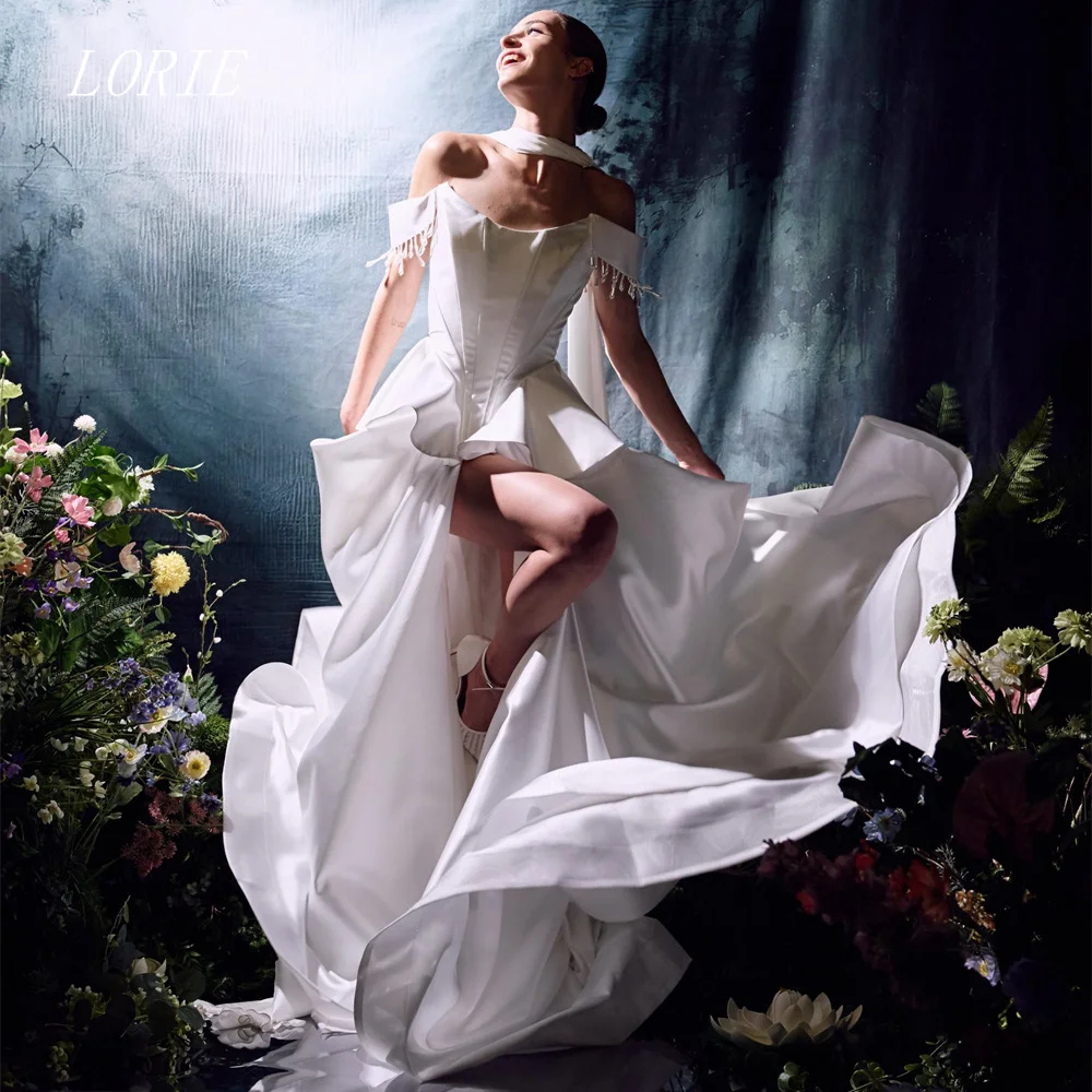 LORIE Luxury A Line Civil Wedding Dress Off The Shoulder Bridal Dresses Side Silt Bud Engagement Wedding Gown Customized 2026