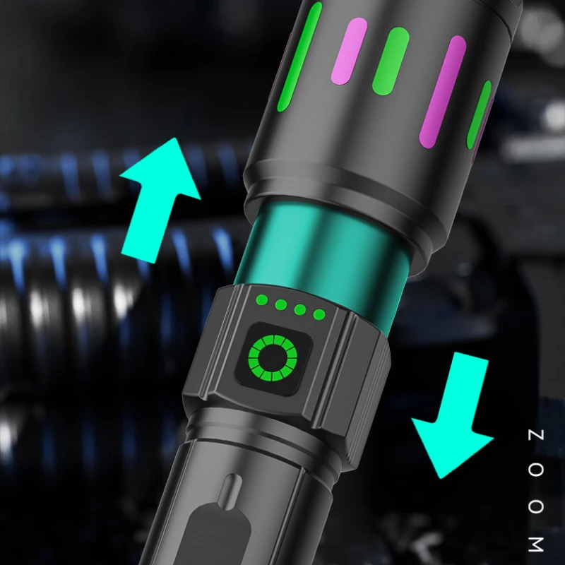 2000m White Laser Zoom Flashlight Type C Quick Charge IPX4 Waterproof 3 Lighting Modes High Lumens Torch for Outdoor Adventure