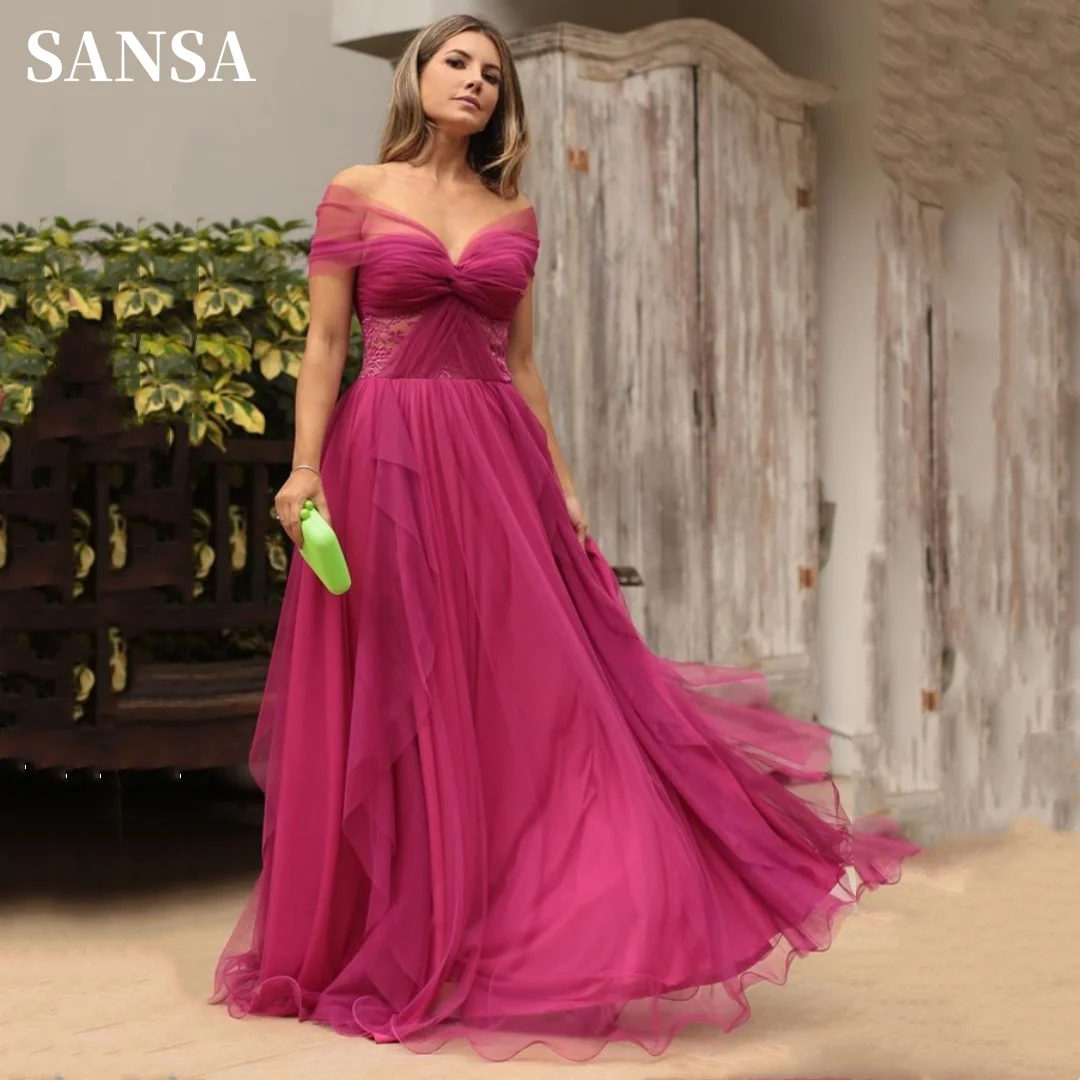 

Sansa Elegant Off Shoulder Prom Dress Lace On Waist فساتين سهره فاخره 2023 Sweetheart Short Sleeve A-line Vestidos De Noche