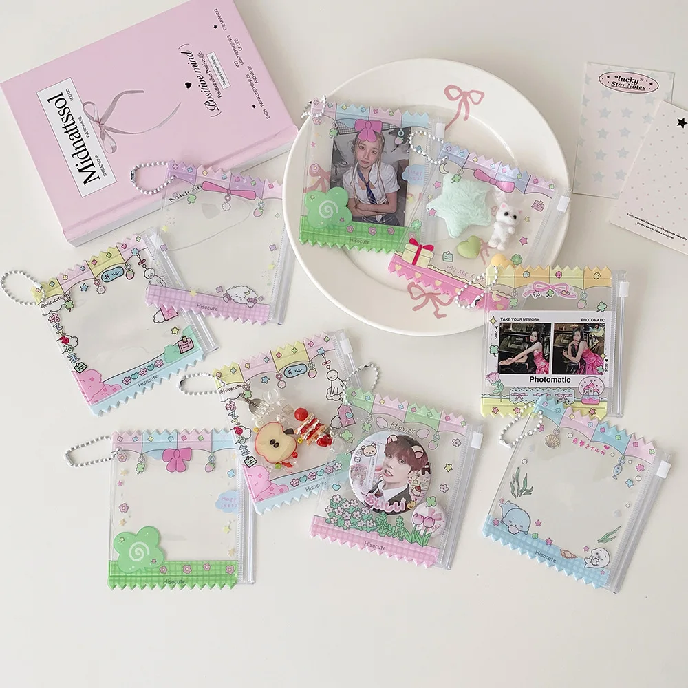 

Hot Sales Cute Mini Square Storage Card Holder Fashion Bag Pendant Keychain Girl PVC Idol Photo Storage Card Bag Women's Gifts