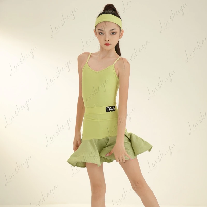 

New Summer Style Latin Dance Outfit for Girls, Children's High-end Practice Suit and Dance Skirt