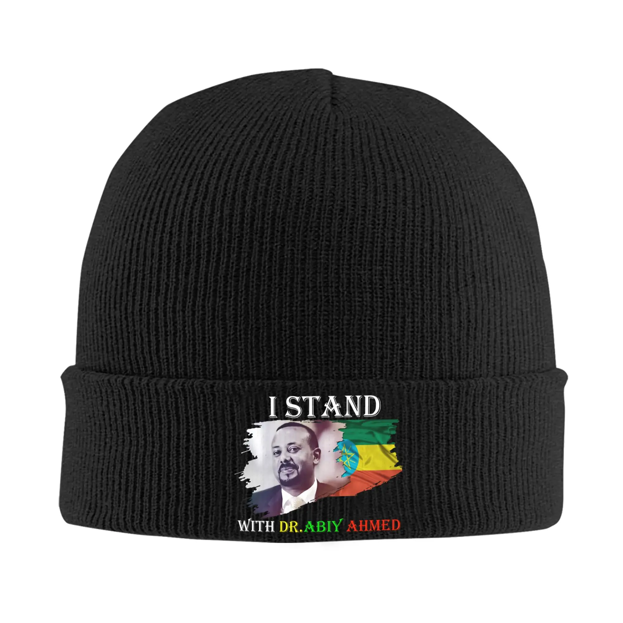 Women Men Cuff Beanie Dr Abiy Ahmed shirt Proudly i stand with Abiy Ethiopian PM Winter Skull Knitted Hat Cap  Beanies Skullies