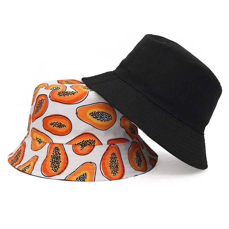 2024 New Fruit Papaya Cotton Print Fishing Hat Women Men Hip Hop  Panama Bucket Hat Sun Fisherman Hats Caps