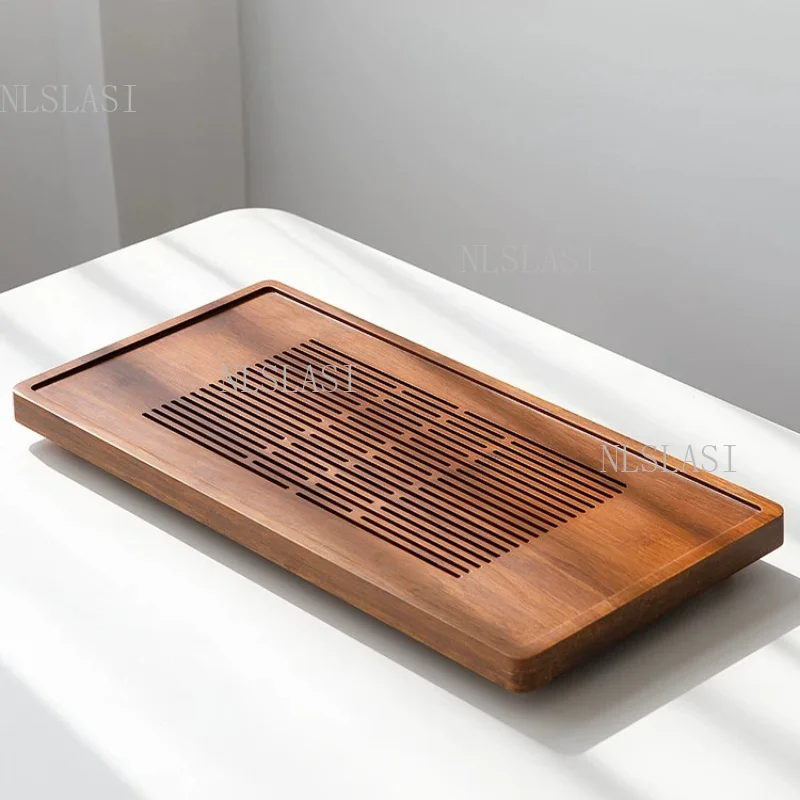 Bamboo Water Storage Tea Tray Rectangular Hollow Drain Dry Brew Tea Plate Chinese Gongfu Teaware Desktop Tea Serving Board