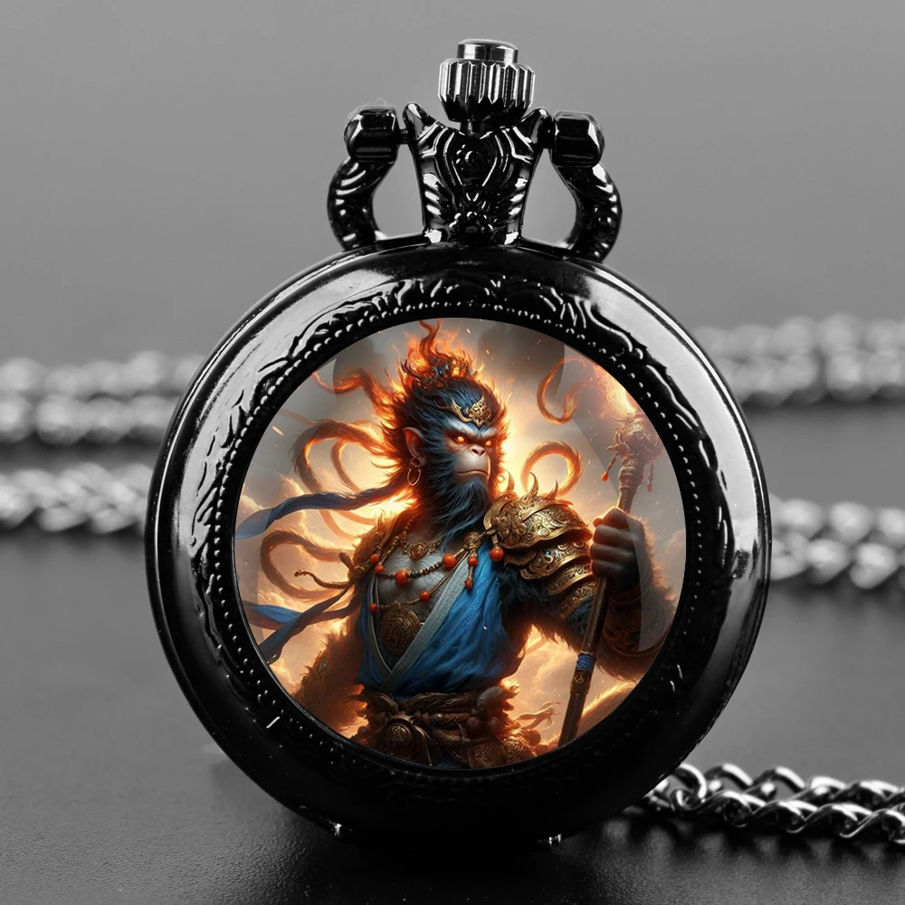 Reloj de bolsillo de cuarzo con diseño de Goku mítico negro wukong, reloj colgante Vintage, reloj de cadena, regalo para hombres y niños