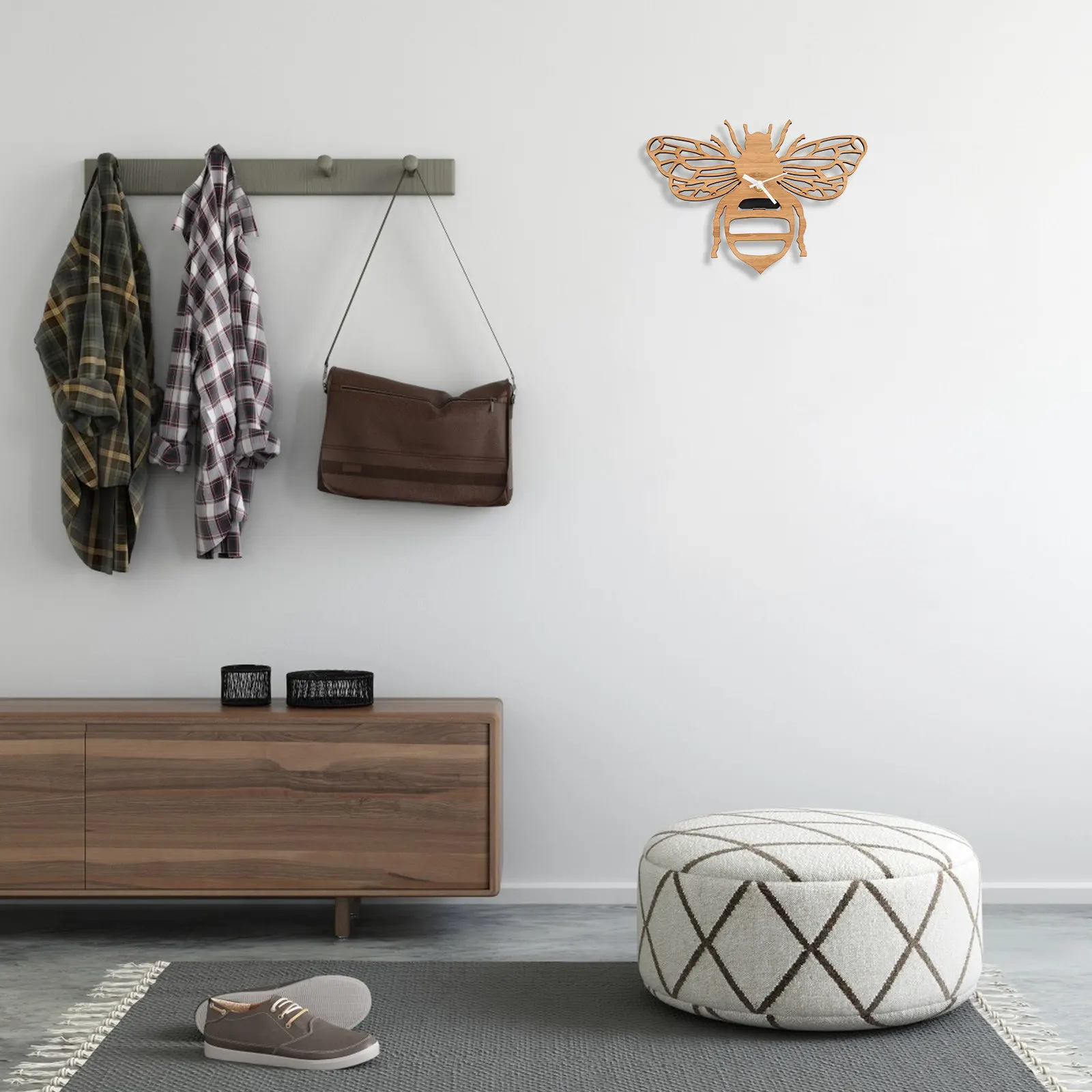 Wooden Bee Shaped Wall Clock Silent Non Ticking Decorative Hanging Clock for Bedroom Living Room Office Home Wall Decor