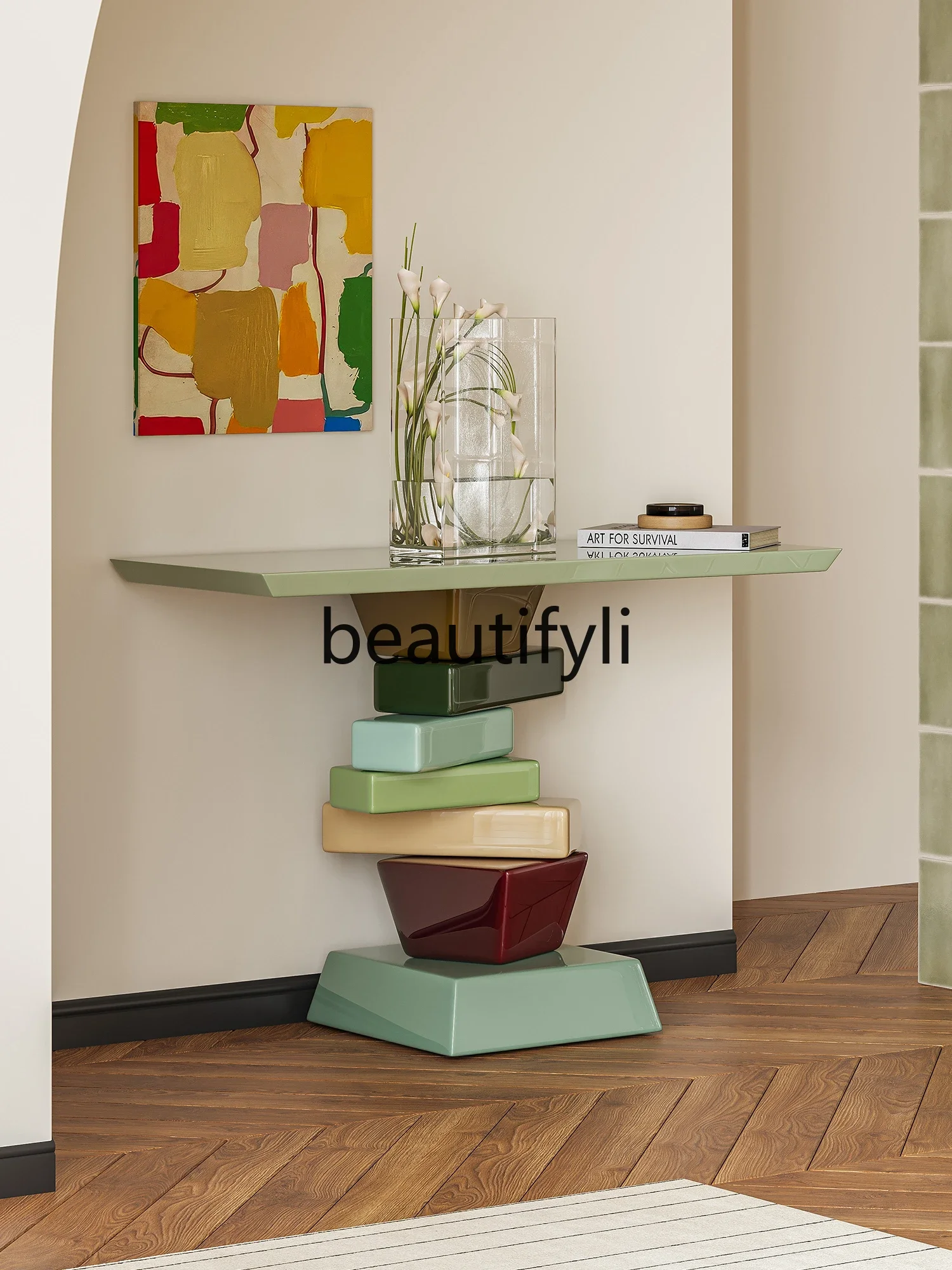 Kawadano contrasting color sugar cube entrance table Italian entrance table designer corridor wall decoration table