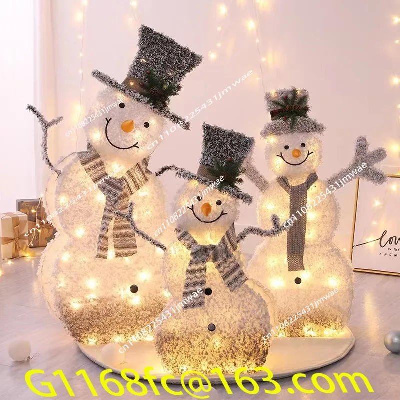 Flocking Snowman Christmas Decor Outdoor Collapsible Lighted Snowman with Led Xmas Decoration for Porch Yard Lawn Garden