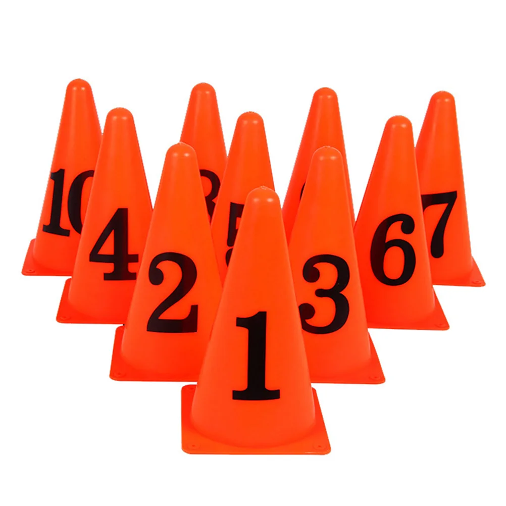 10 Pcs Football Soccer Number Sign Bucket Cone Ice Obstacle Orange Imported PE Material