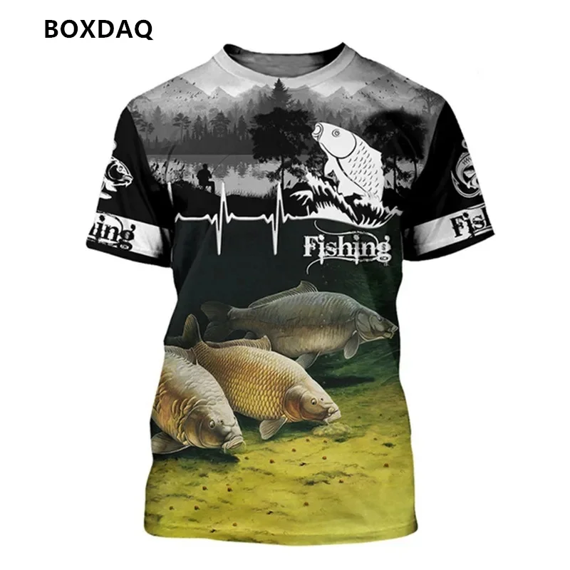 Erkek yaz balıkçılık desen t-shirt boy kısa kollu 3D balık baskı sokak tarzı erkek Tees 6XL artı boyutu rahat üstleri
