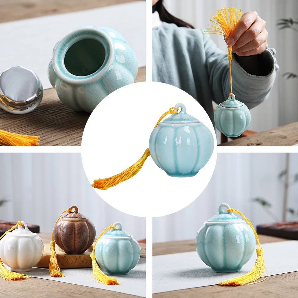 

Pumpkin Shape Ceramic Tea Tin Can Storage Pot Spice Container Seasoning Canister Safe Food Fresh Long Lasting