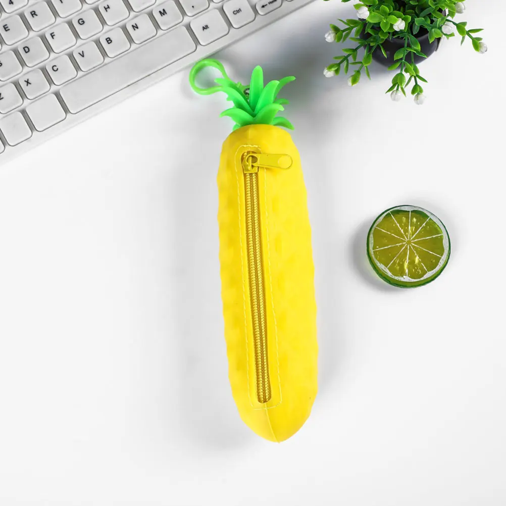 

Pineapple Shaped Silicone Pencil Case Cute Yellow Pen Bag Kids Stationery Organizer Portable Aesthetic School Supplies Girls