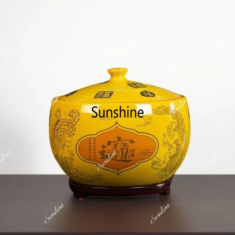 Ceramic rice tank with lid storage tank household rice bucket cornucopia ornament