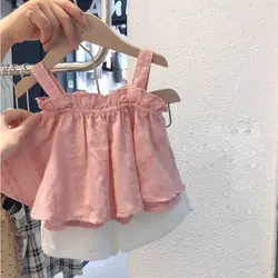 Girls Outfit Sets Summer Kids Casual Clothing For Girls Pink Suspender+White Shorts Set Children's Baby Girl Clothing