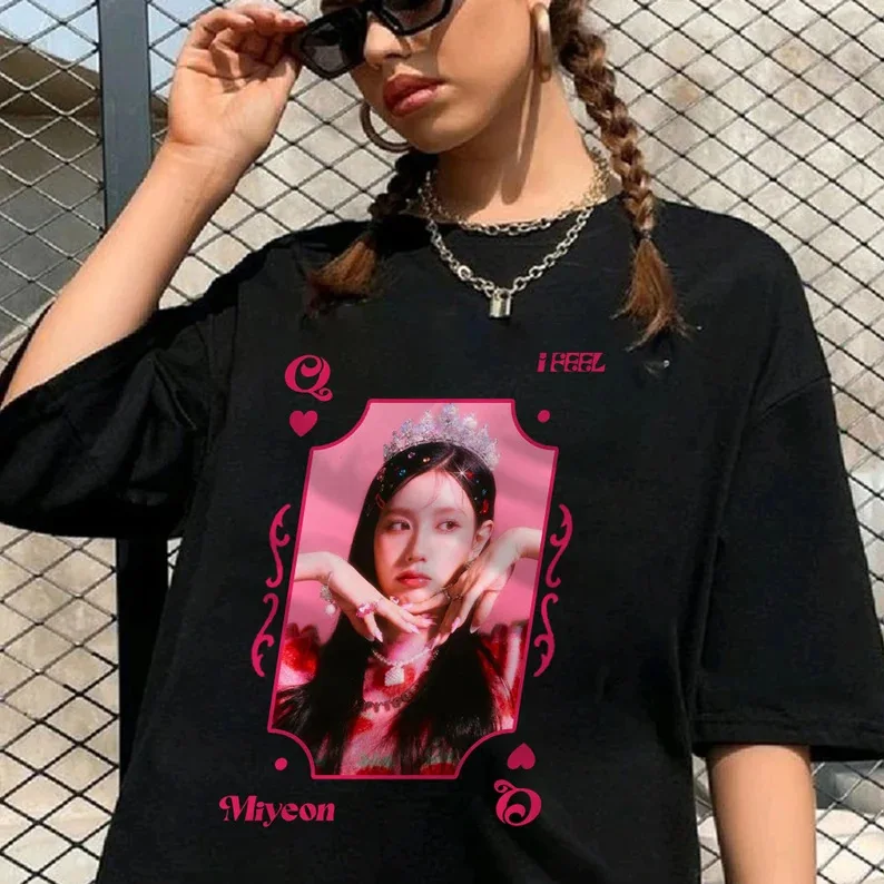 GIDLE T-Shirt Kpop Fashion (G)I-DLE MIYEON Minnie SHUHUA Soyeon YUQI Print Tee Summer Cotton T Shirt Korean Popular Short Sleeve