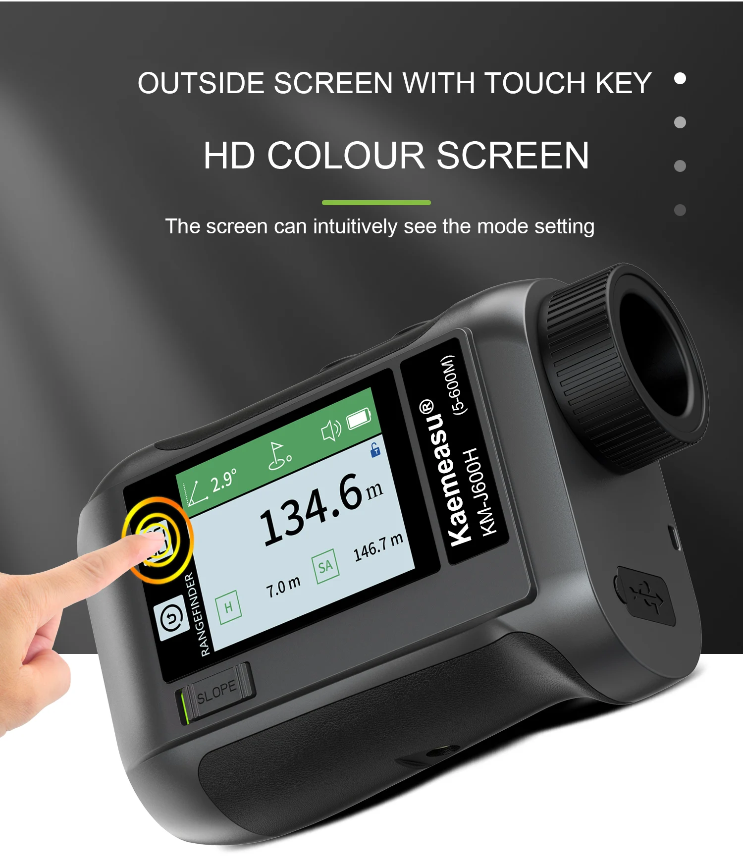Imagem -02 - Kaemeasu-telêmetro Laser com Ecrã Tátil Colorido Telêmetro Golfe Vibração do Mastro com Interruptor Inclinação Transmissão de Voz 600m1500m