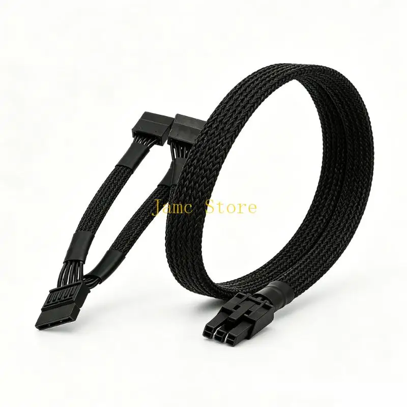 LX0B Flexible 6Pin to 3SATA Power Extension Cable with Braided Cover 50Cm for Computer Power Supply Units