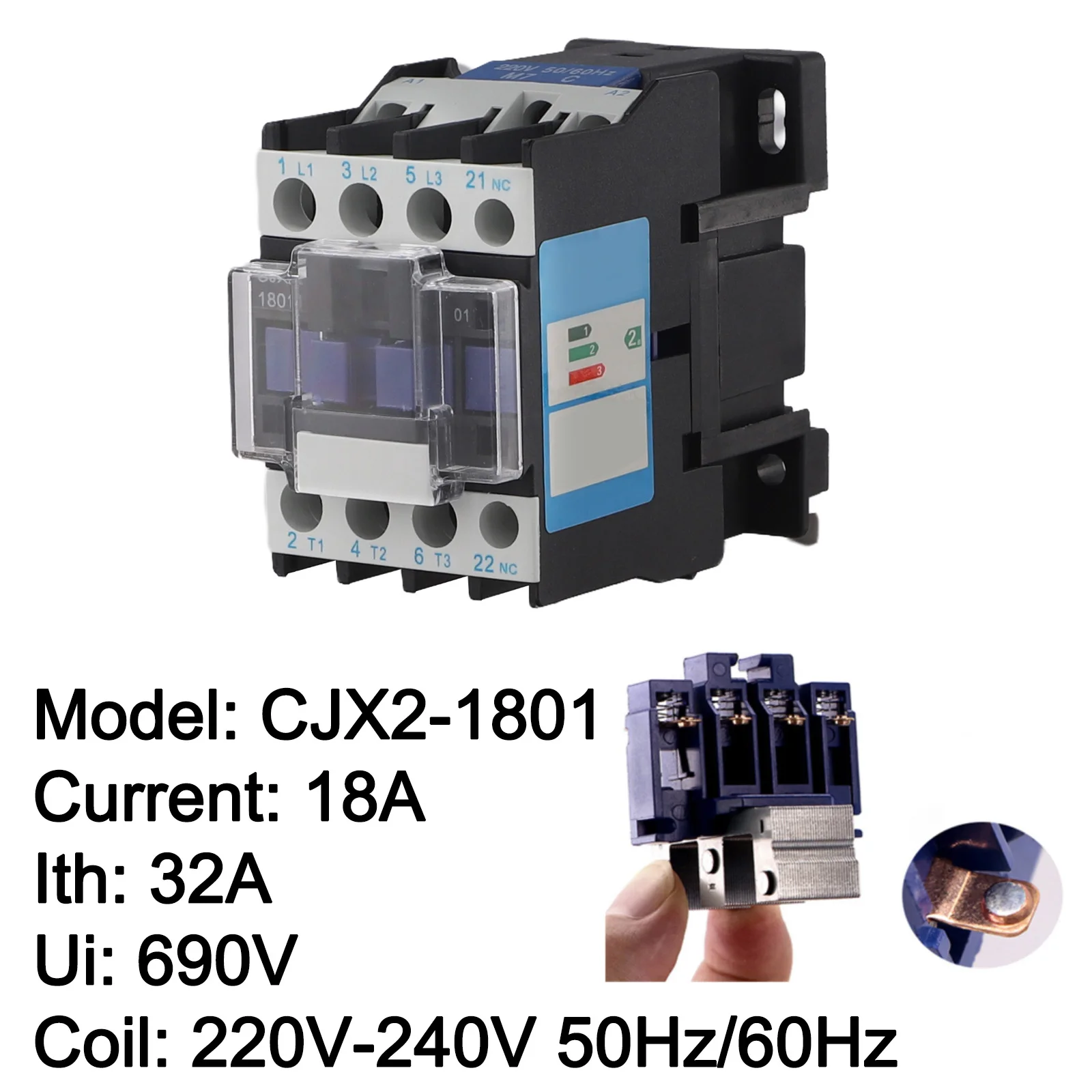 AC Contactor 220V-240V 60Hz 600 Times/hour CJX2-1801 Electrical Appliance For Distribution Industrial Sensitive