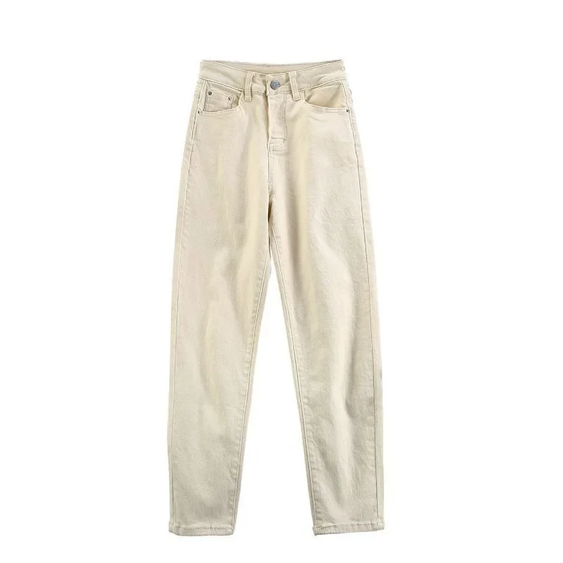 زهر الكرز الملونة مستقيم الساق الجينز المرأة عالية الخصر تنوعا أبي Harajuku نمط Bootcut السراويل تأثير التخسيس