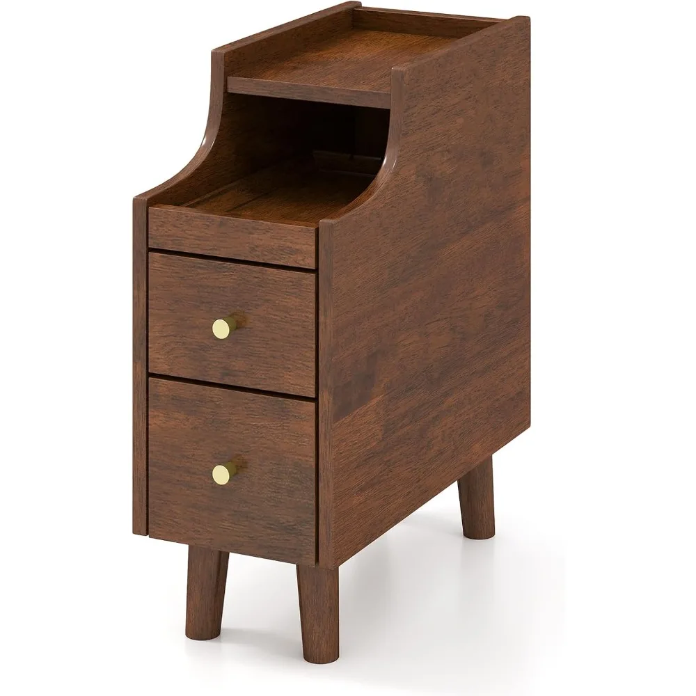 

Solid wood bedside table with two drawers, pull-out tray, power cord hole and slot, Customizable