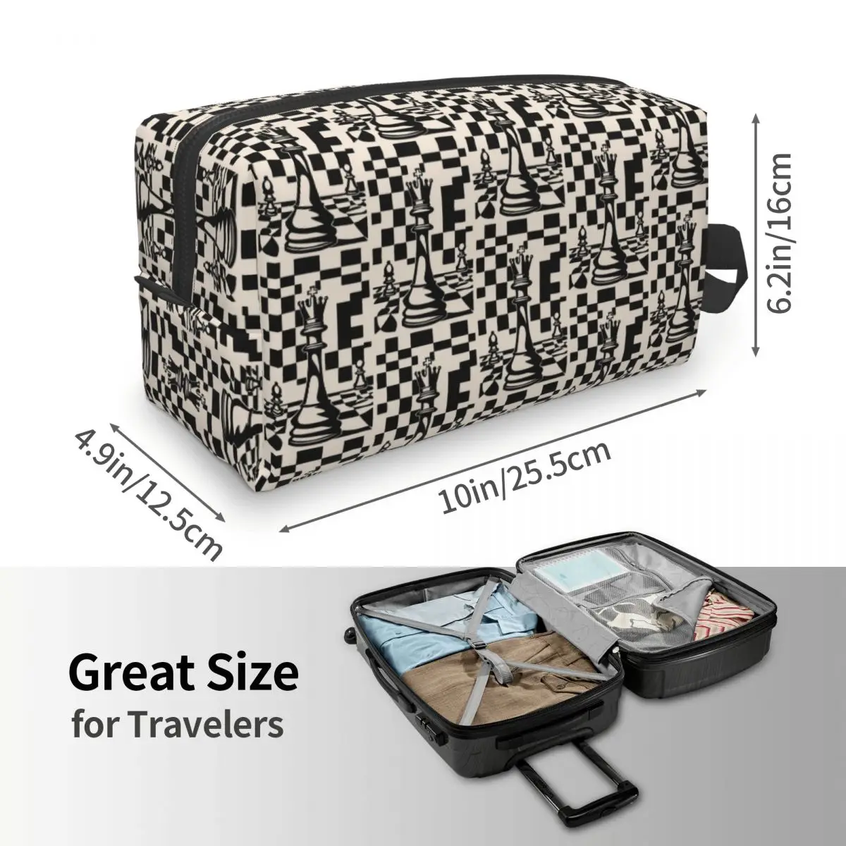 Chess Pieces On Board Makeup Bag Cosmetic Organizer Storage Dopp Kit Toiletry Cosmetic Bag for Women Beauty Travel Pencil Case
