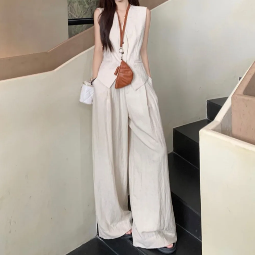 

2025 New Fashion Suit Temperament Single-breasted Vest Wide-leg Pants Two-piece Set