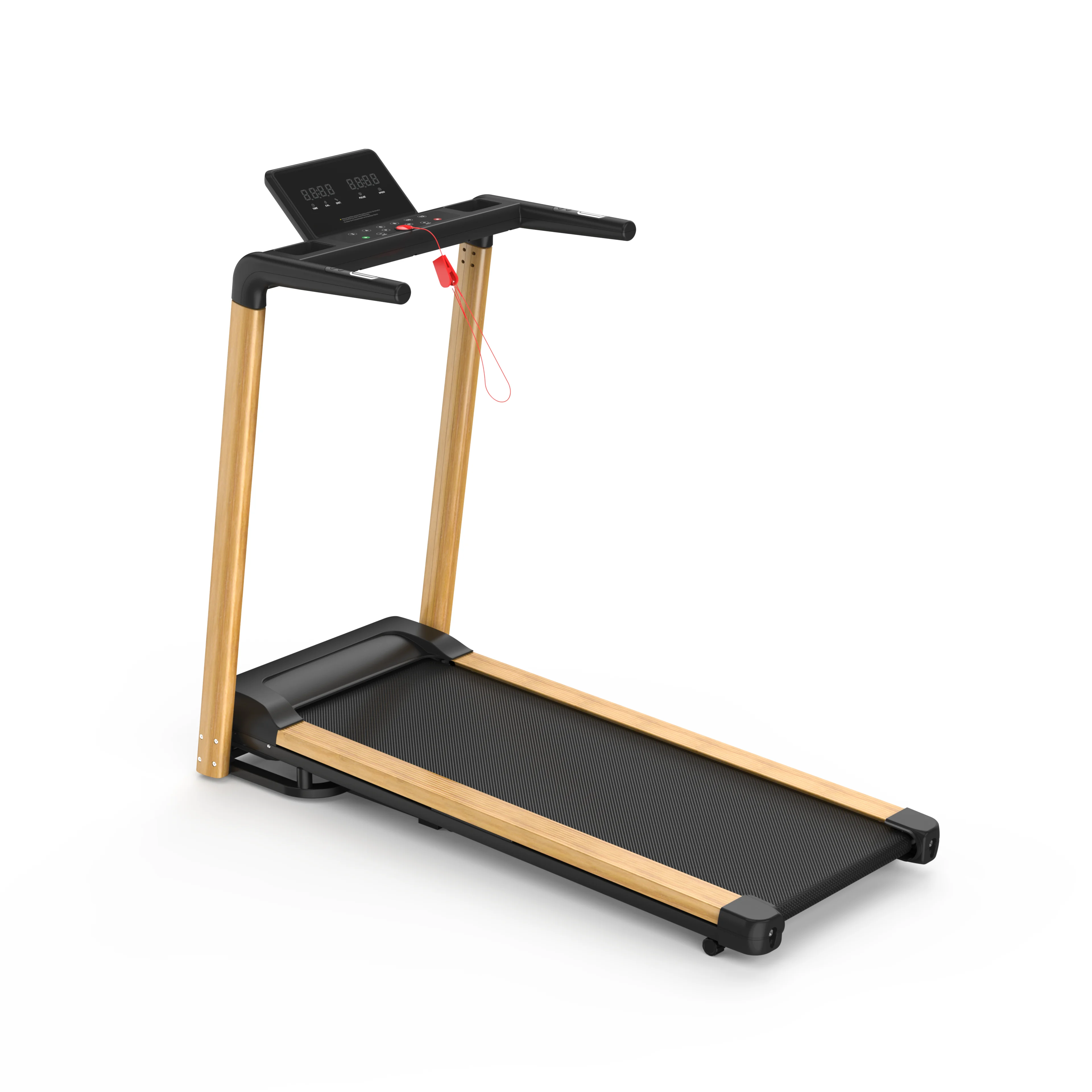 3.5HP Wooden Foldable Walking Pad Treadmill, Portable with Wood Handle & Spacious Running Zone for Home