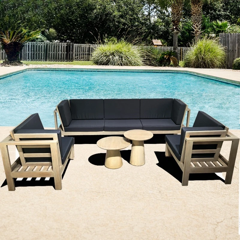 Outdoor courtyard teak sofa combination modern Nordic terrace rooftop leisure sun room solid wood