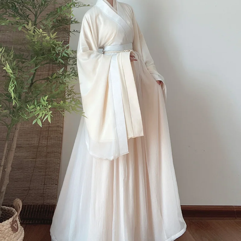 White Hanfu Long Dress Folk Dance Costume Chinese Traditional National Fairy Cosplay Costume Ancient Princess Stage Outfits