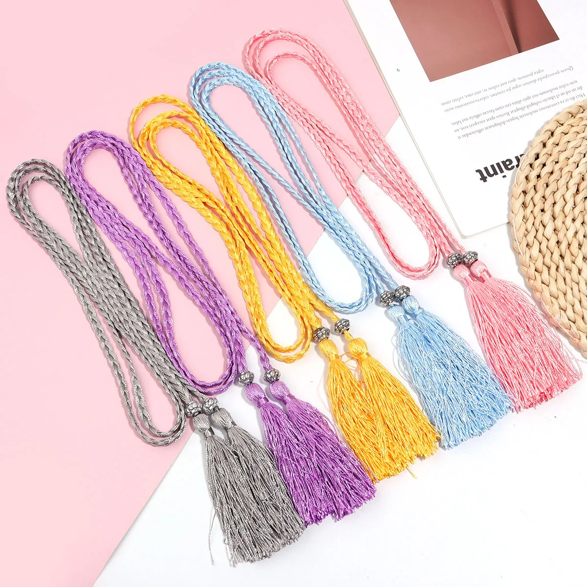 1strip/pack Braided Tassel Belt Color Handmade Waist Belts for DIY Casual Garment Party Birthday Dress Decoration Accessories