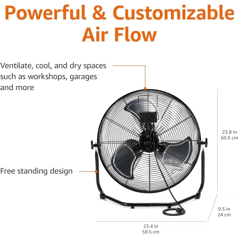 QWAmazon 20-calowy przemysłowy wentylator podłogowy o dużej prędkości z 3 prędkościami, metalową konstrukcją i aluminiowymi ostrzami, idealny do użytku przemysłowego