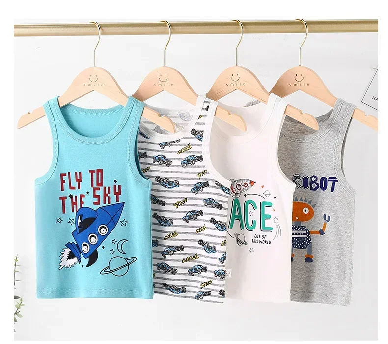 Summer Tank For Kids Cotton Vest Bamboo Tank Tops For Boys Outfits Undershirt Printed girls Underwear Teenager Singlets Top