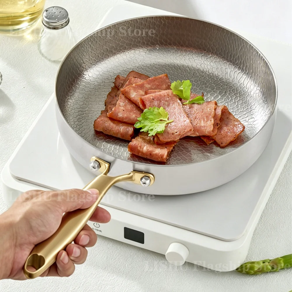 20/24/28cm Titanium Stainless Steel Frying Pan Non-stick wok household Induction Gas stove Steak Egg skillet Kitchen cookware