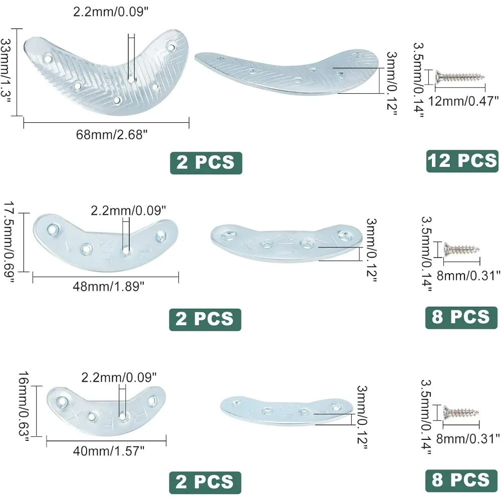 3 Pairs Metal Heel Plates, Heel Replacement Plates with Screw Nails, Crescent Moon Sole Heel Guard Repair Pads, Shoe Plate