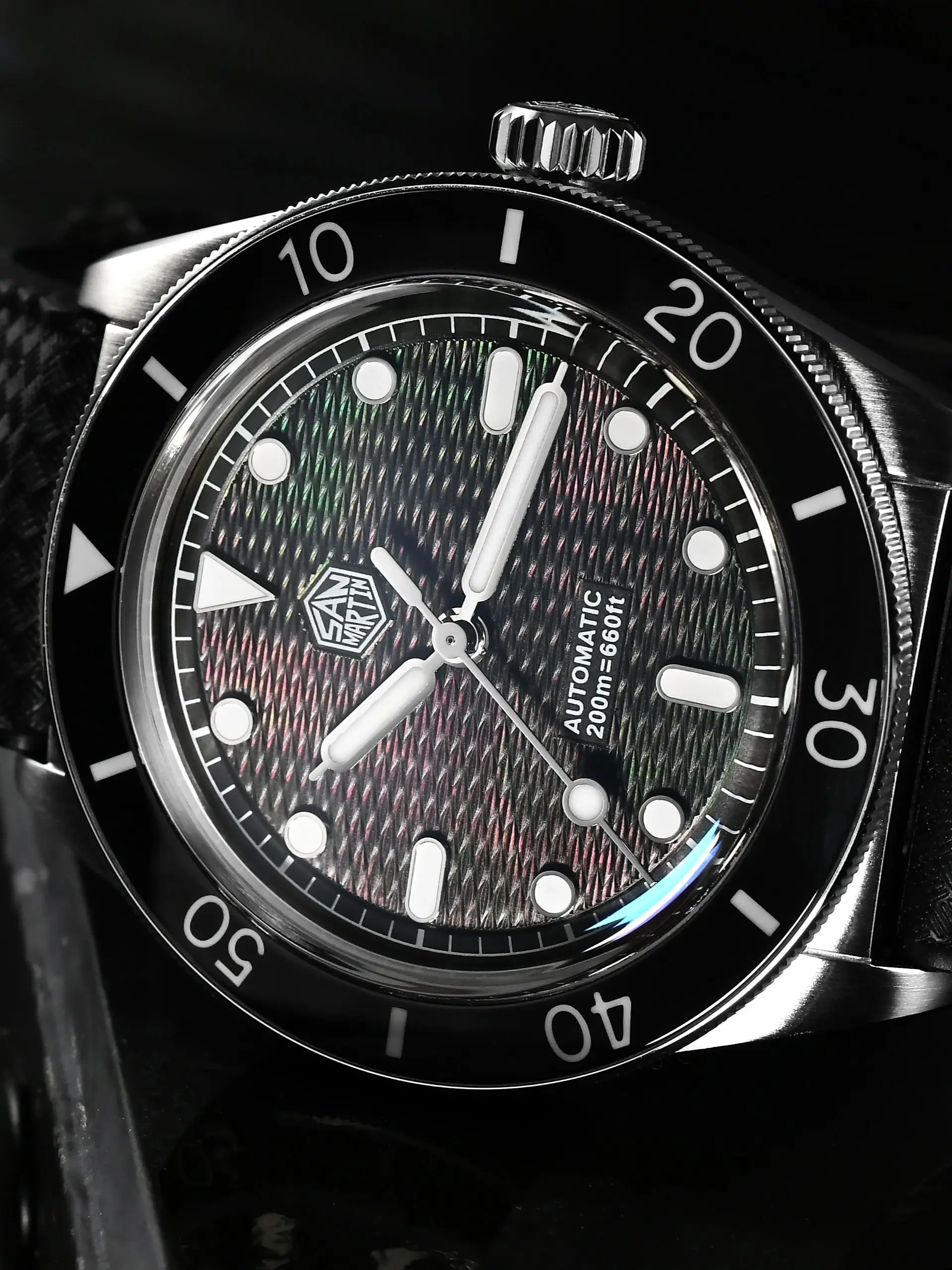 سان مارتن 39 مللي متر ميوتا 90S5 Guilloche MOP الهاتفي الرجال ساعة أوتوماتيكية الغوص ساعة اليد الذاتي الرياح BGW-X1 مضيئة 20Bar SN0151GL #5