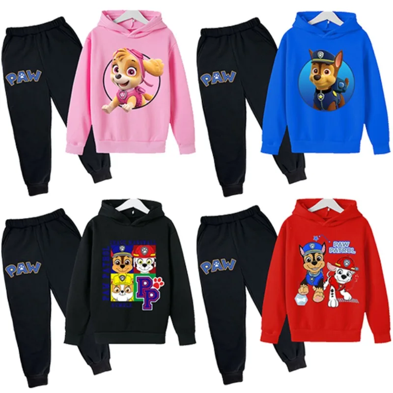 2pcs Paw Patrol Pants Hoodie Suit for Children Anime Fashion Long Pants Sweatshirt Set Boys Girls Autumn Winter Sports Suits