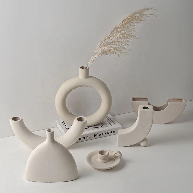 Style ceramic vase eco-friendly round desktop decoration family dried flower arrangement