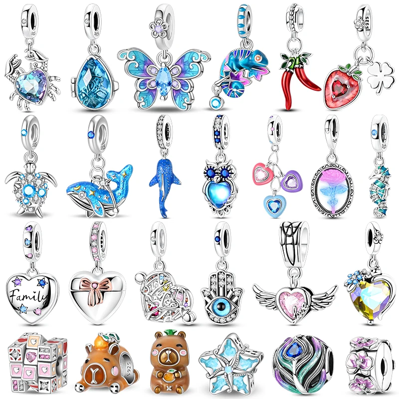 

Hot Sale 925 Sterling Silver Charms Beads Forever Love Heart Shaped Bow Family Charms Dangle For Bracelet Woman DIY Jewelry Gift