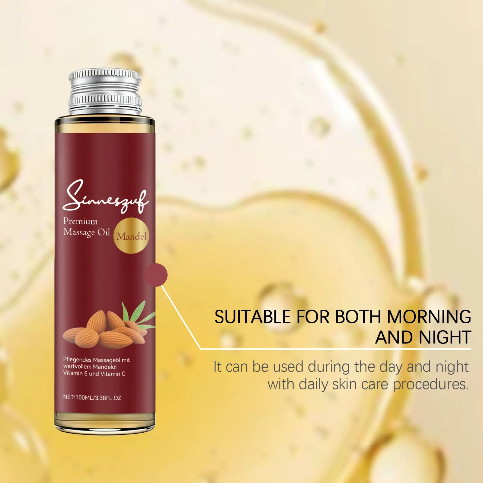 Sinmerguf Premium Massage Oil Mountain Almond Firming Moisturizing Lightweight Formula Nourishing Skin Natural Organic Plant Oil