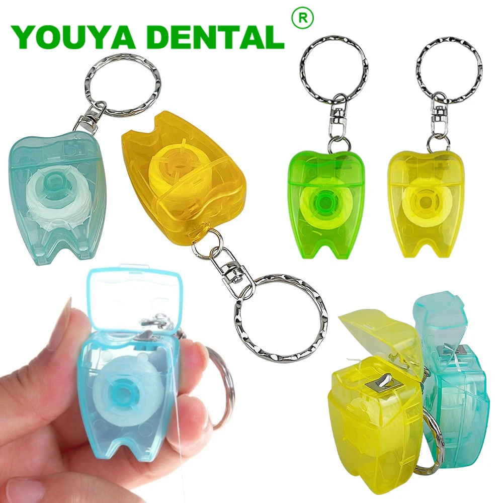 10pcs 15m Dental Floss With Key Chain Teeth Cleaning Oral Care Tools Portable Tooth Shape Keychain Flosser Picks Toothpicks Hot