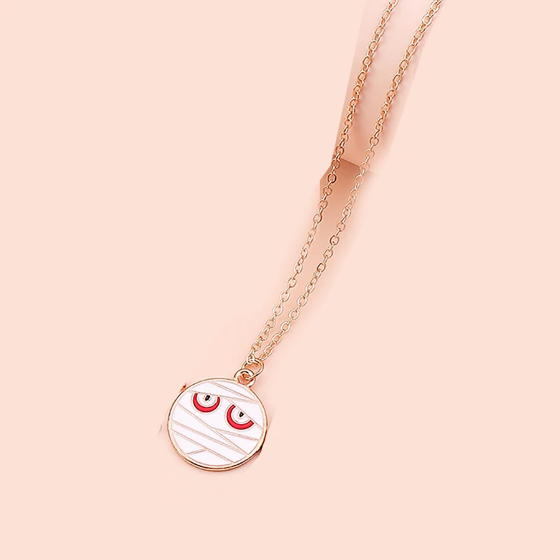 Aihua Cute Halloween Necklace Enamel Ghost Pumpkin Bat Vampire Cat Devil Pendant Necklace for Women Halloween Night Jewelry Gift