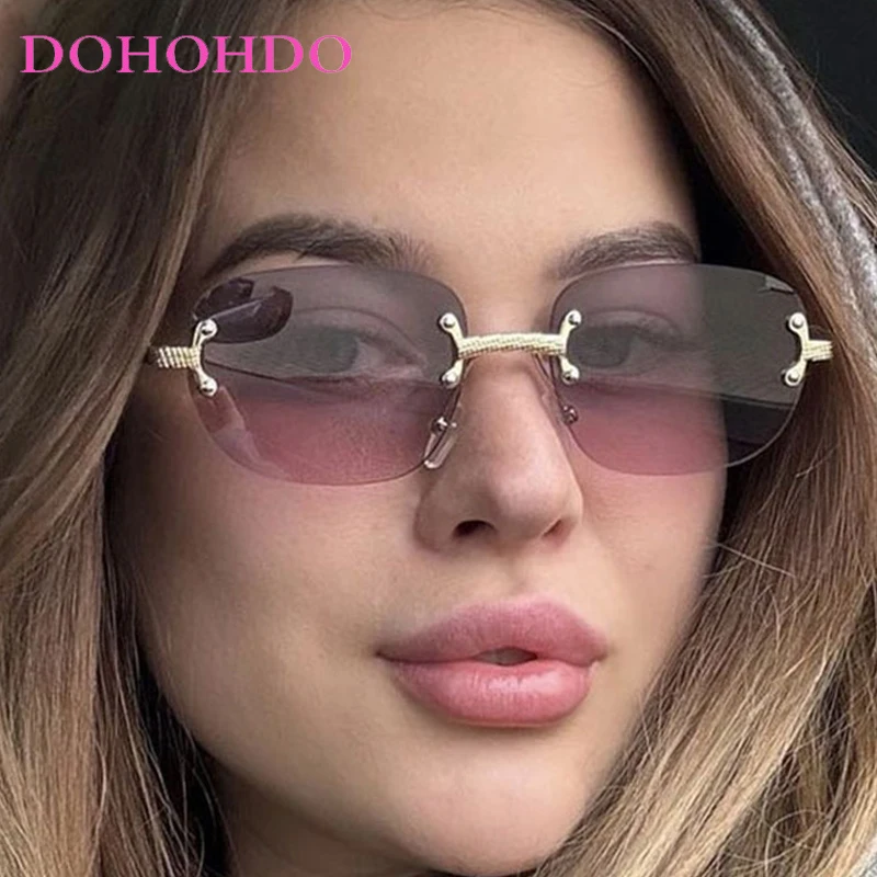 

DOHOHDO New Rimless Metal Frame Gradient Men's Sunglasses Punk Luxury Women's Eyewear Small Rectangle Sun Glasses UV400 Driving