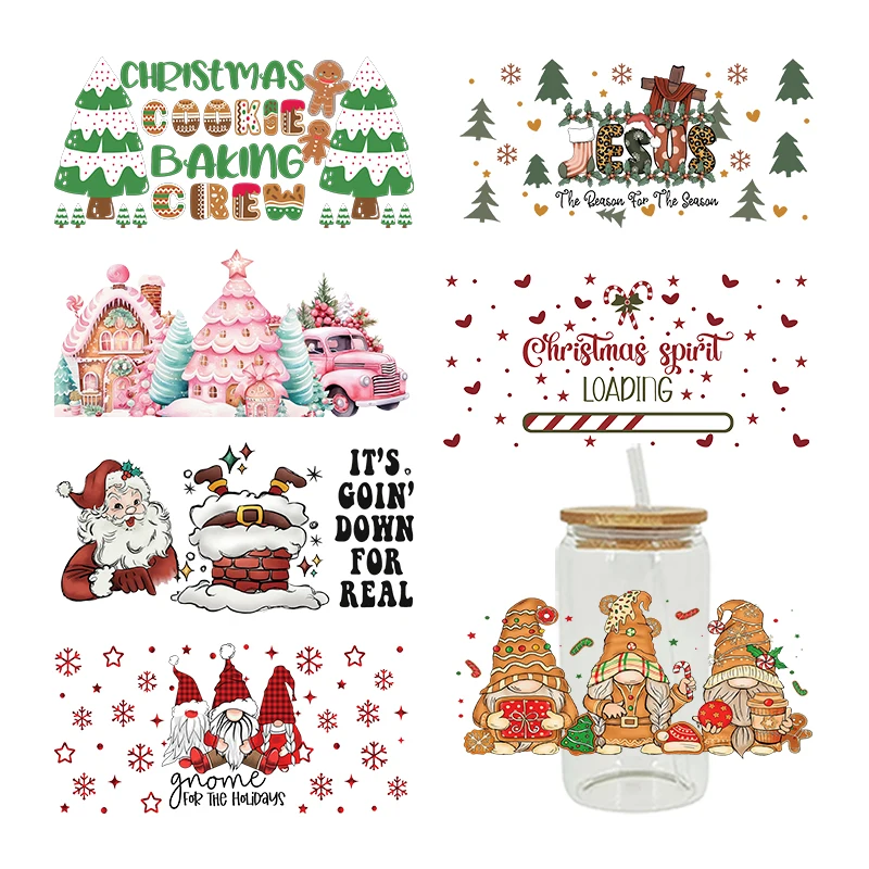 3D UV DTF Transfers Stickers, 16oz Cup Wraps, Merry Christmas Printed for DIY Glass Ceramic Metal Leather Etc D6805