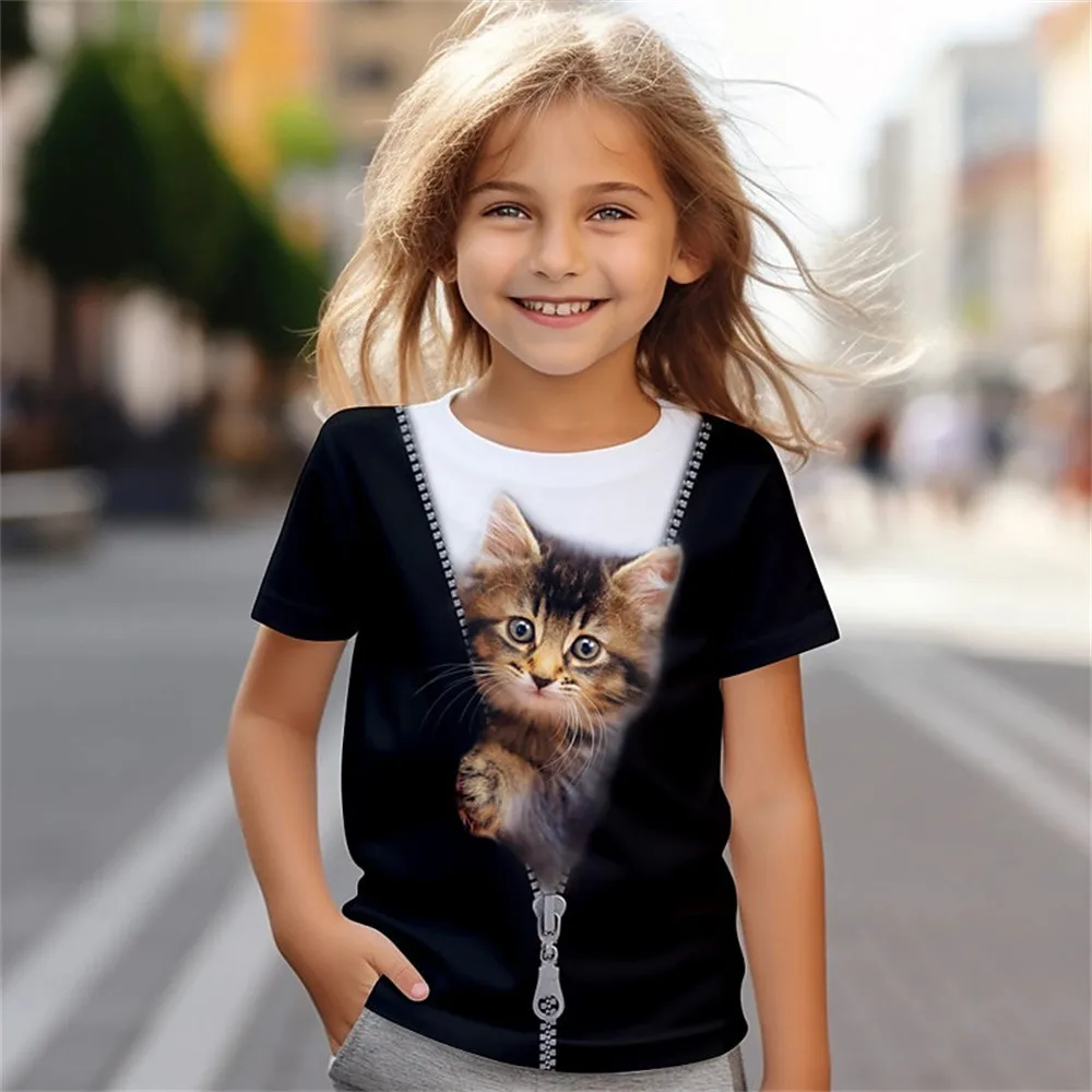 

Girl Clothes Cartoon Kids Clothes Baby Short Sleeves Blouse for Girls Children's Clothing 3D Round Neck Children Summer Clothes