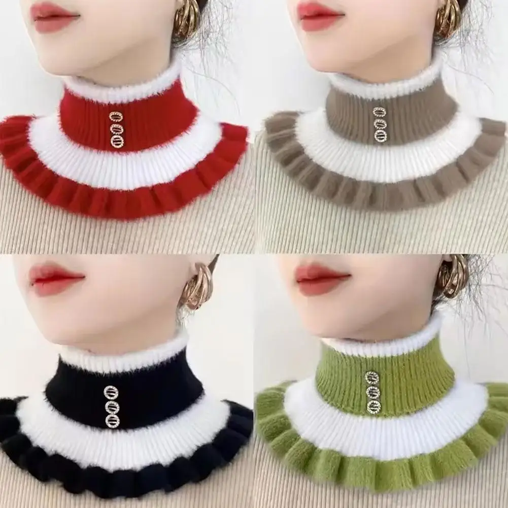 Colletto staccabile in pelliccia sintetica ispessita, scaldasalviette in maglia a righe per donna, sciarpe accessorie per il collo invernale alla moda