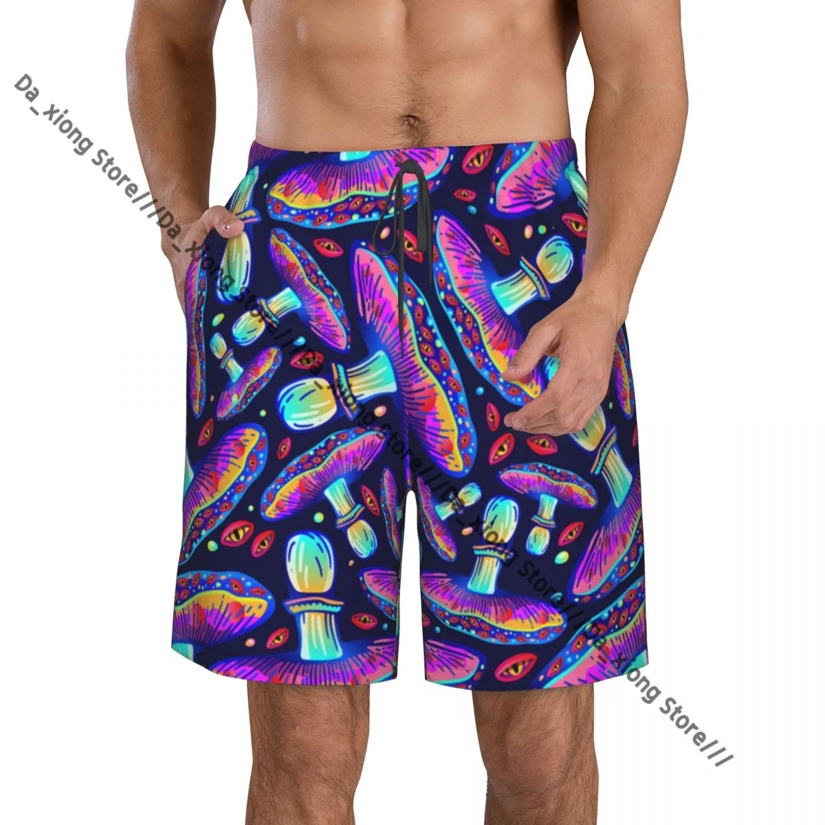 Men's Beach Short Swim Shorts Big Eyed Fly Agaric Mushrooms Surfing Sport Board Shorts Swimwear