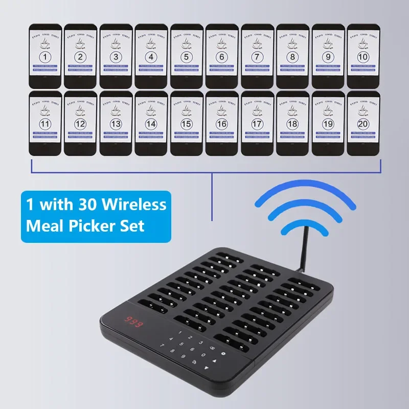 Wireless Restaurant Pager System Waterproof Queue Paging Calling System Meal Picker Set Calling Device with 30 Buzzers for Shop