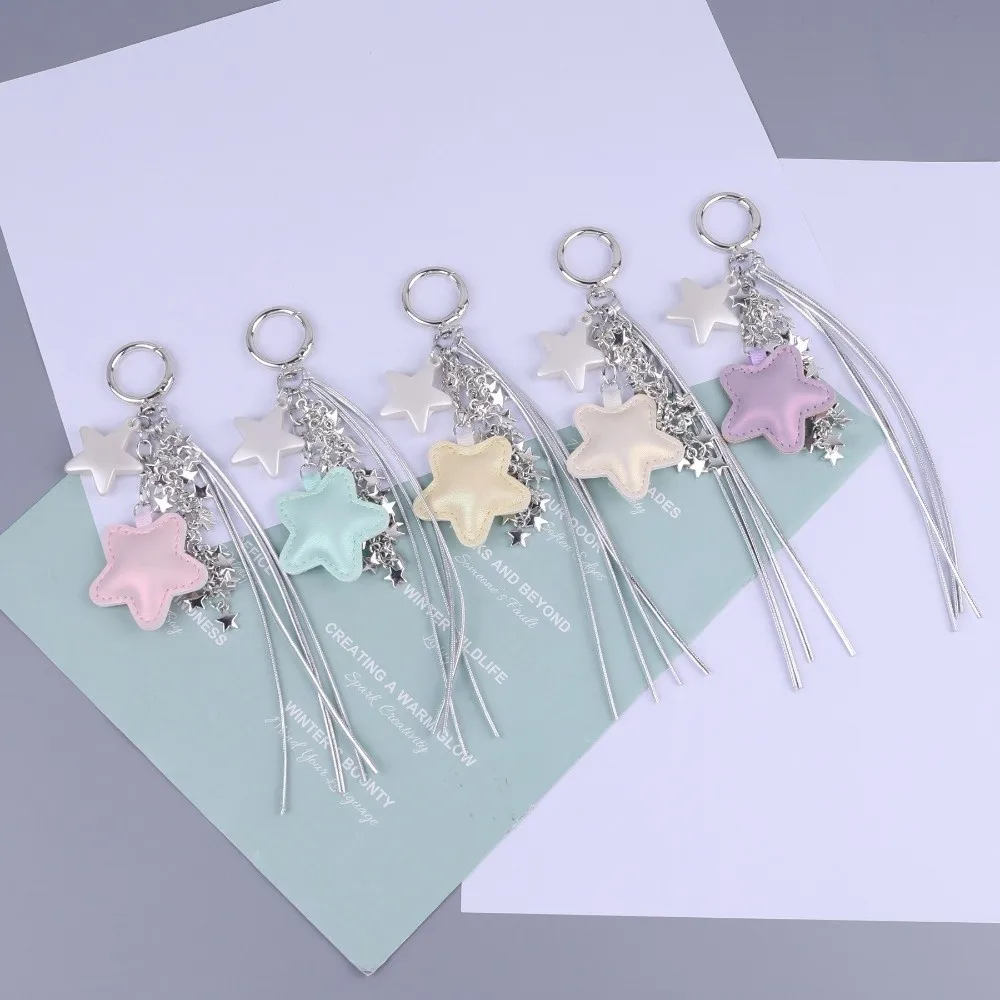 

Sweet Trendy Colorful Star Bag Pendants Elegant Bling Tassel Multifunctional Keychains Lightweight Silver Phone Strap Home