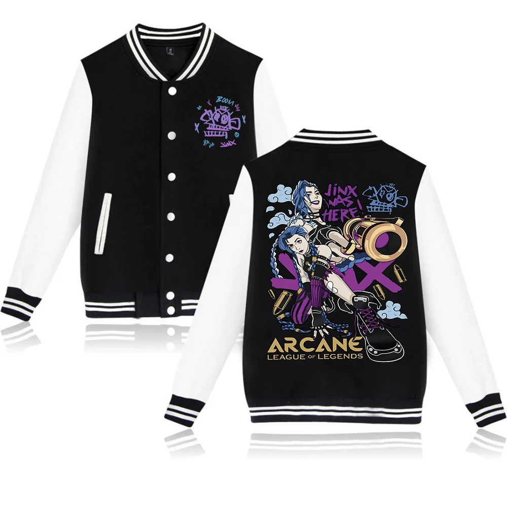 Arcane-jinx-Chaqueta de béisbol con capucha para hombres y mujeres, uniforme de béisbol, regalo para fanáticos, Harajuku